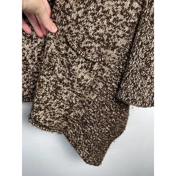 Gap Lambs Wool Sweater Womens S/M  Brown Beige Chunky Cardigan Drape Collar Top - Picture 13 of 16